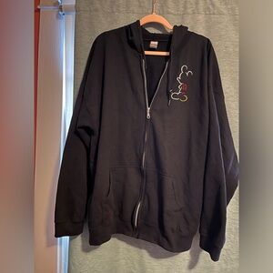 Mickey silhouette embroidered black zip up sweater